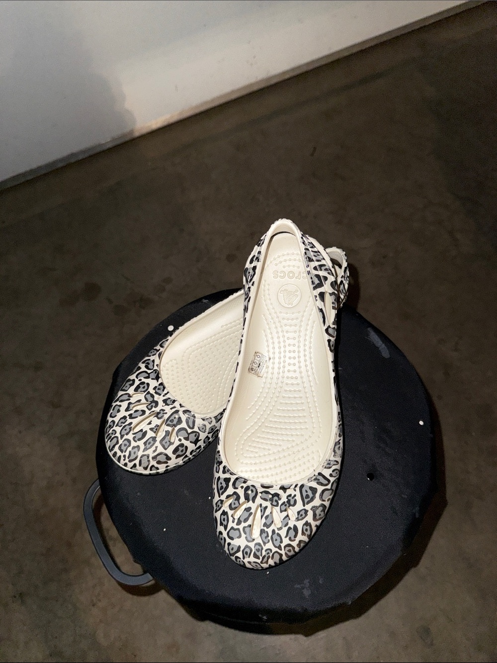 CROCS Women’s Leopard Ballet Flats - Cream/Black Spots